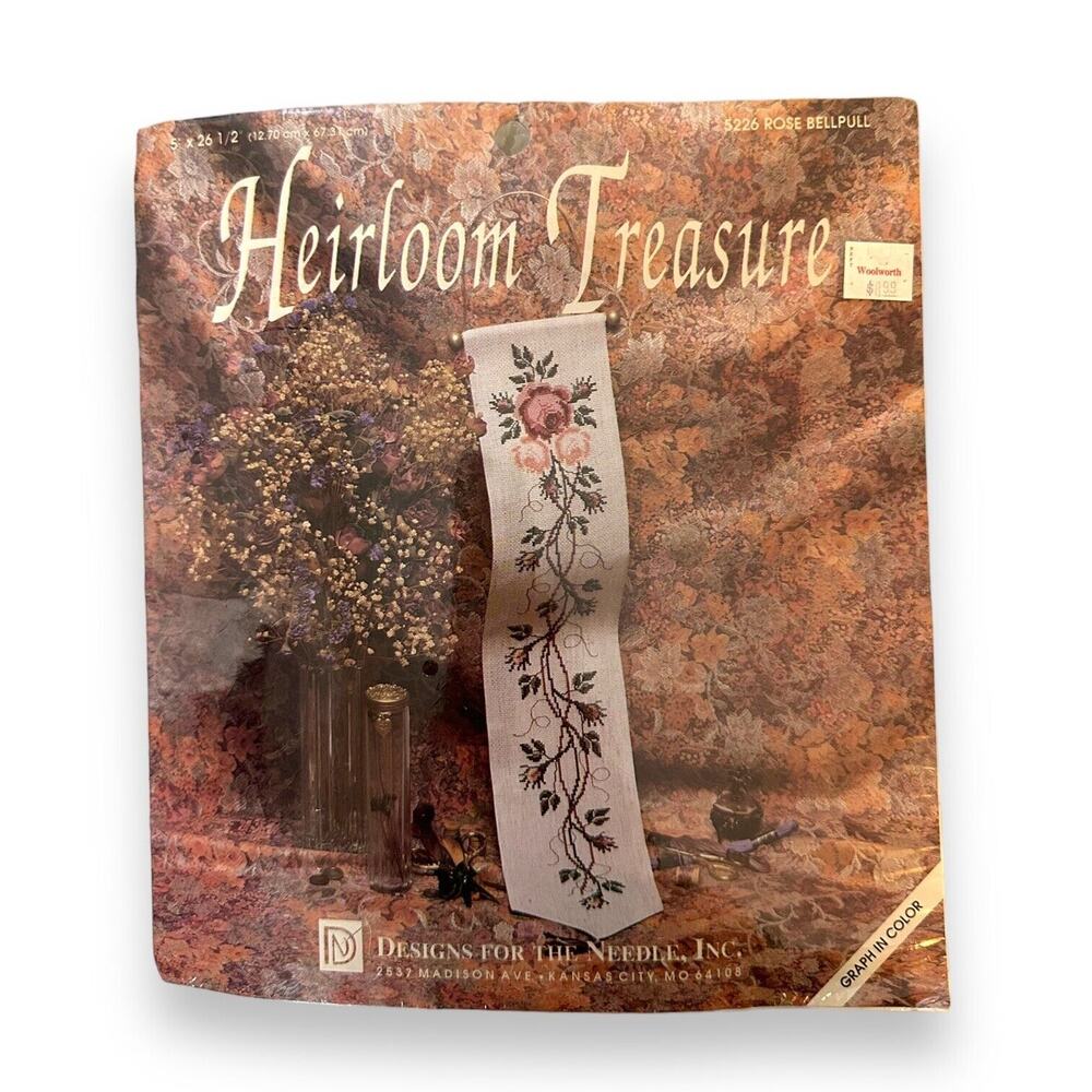 Vintage Heirloom Treasure Cross Stitch Kit #5226 Rose Bellpull Tapestry 5"x26.5"